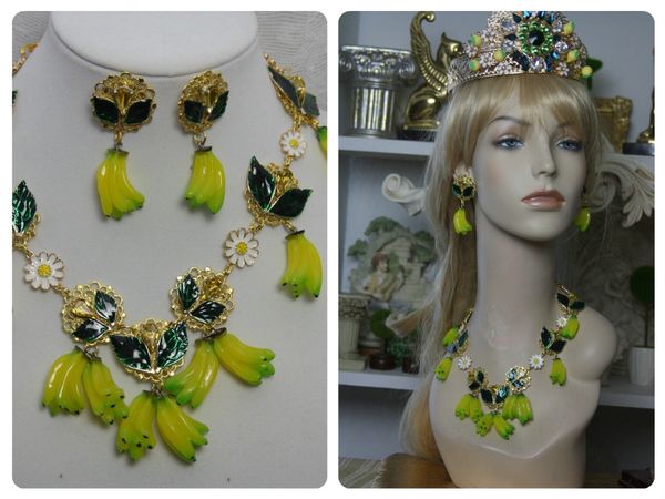 SOLD! 1403 Collection Designer Inspired Banana Enamel Leaf Crystal SET