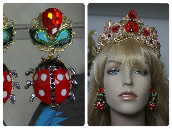 SOLD! 1406 Designer Inspired Baroque Ladybug Crystal Earrings Studs