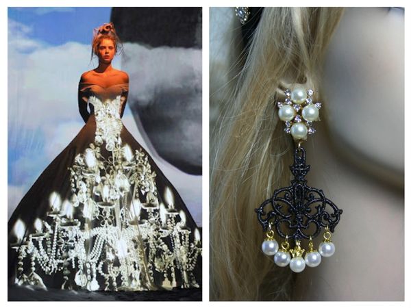 SOLD! 1473 Baroque Chandelier Pearl Studs Earrings