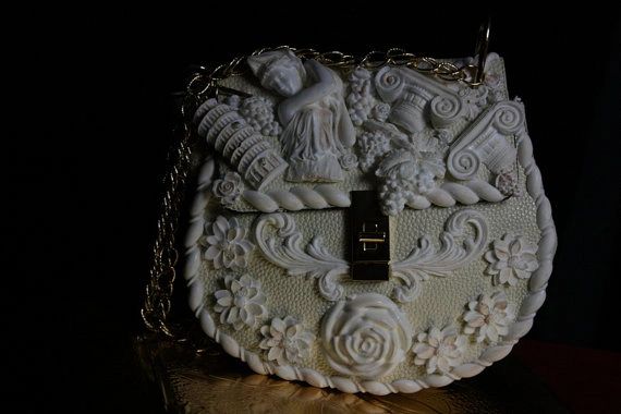 SOLD!Total Baroque Roman Architect Milky Embellished Unique Purse Handbag