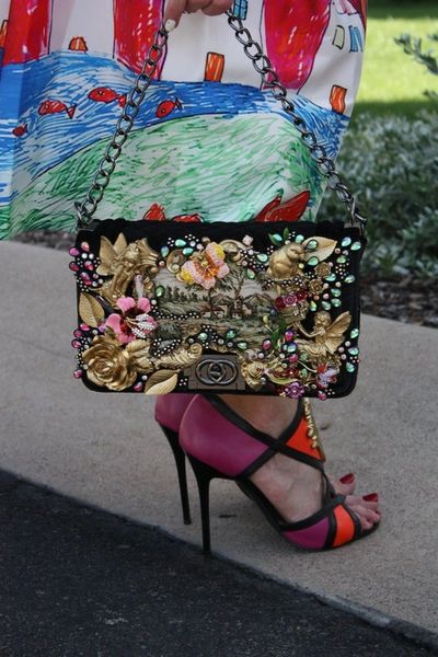 SOLD!Vintage TAPESTRY Embellished Victorian Fairy Garden Rhinestone Eye-Catch Purse Handbag