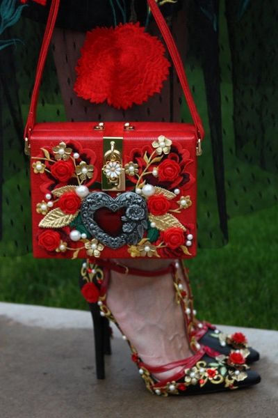 SOLD! 198 Designer Inspired Baroque Heart Crystal Embellished Crossbody Red Purse