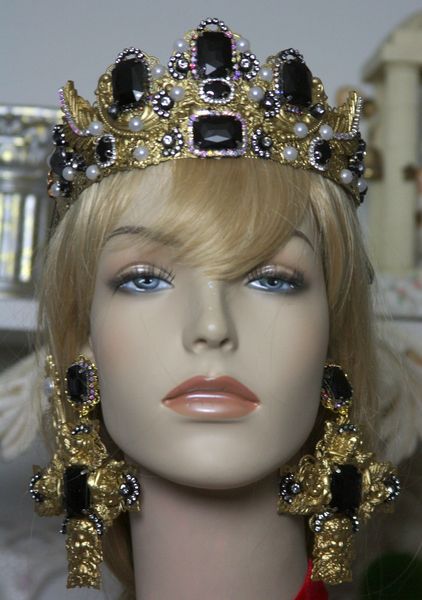 SOLD!1544 Total Baroque Rococo Black Crystal Crown Tiara