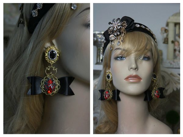 SOLD! 1559 Baroque Designer Inspired PU Bow Crystal Ladybug Studs earrings
