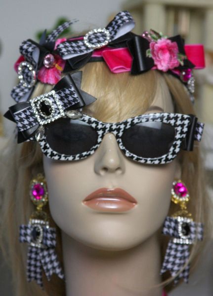 SOLD! 1561 Houndstooth Designer Inspired Crystal Bow Sunglasses