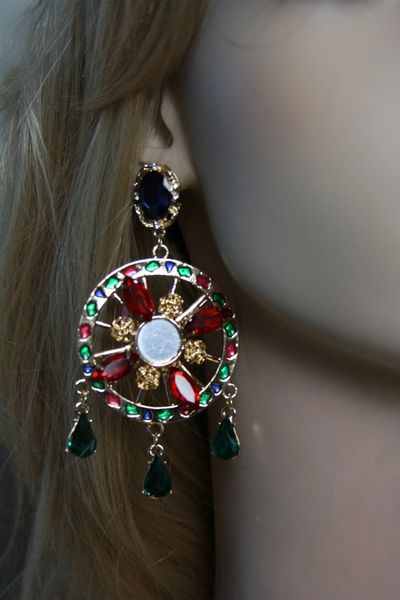 Sold! 1568 Fortune Wheel Crystal Red Dangle Earrings