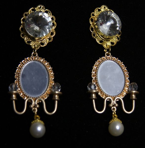 SOLD! 1583 Runway Baroque Mirrow Crystal Massive Pearl Earrings Studs