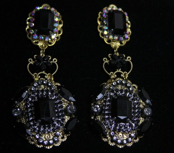 SOLD! 1587 Total Baroque Massive Light Weight Black Crystal Studs