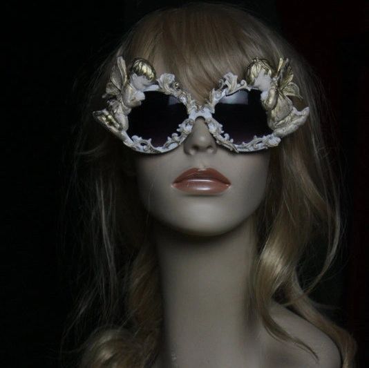 SOLD!!Baroque Incredible Cherub Vintage Gold Faded Unusual Fancy Sunglasses Eye Wear
