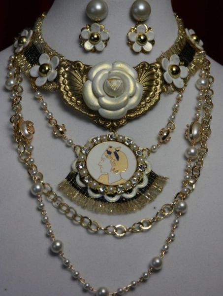 1618 Madam Coco Camellia Enamel Medallion Daisy Pearl Set