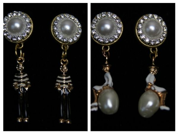 SOLD! 1638 Madam Coco Enamel Charm Studs Earrings