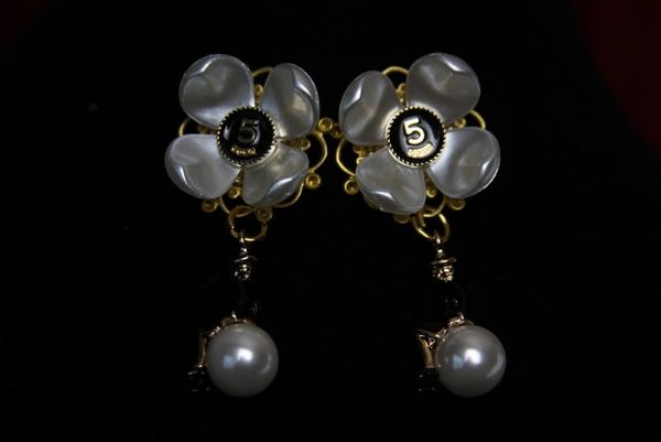 SOLD! 1639 Madam Coco Pearl Flower Lady Studs Earrings