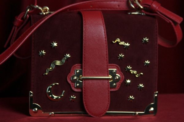 SOLD! 1670 Designer Inspired Galaxy Embellished Vine Red Faux Suede Crossbody Handbag