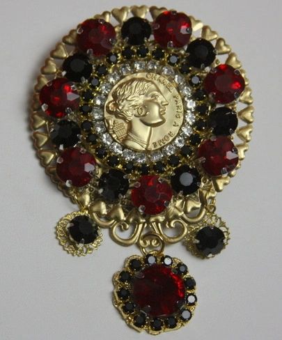 1687 Authentic Repurposed Chanel Button Crystal Huge Brooch