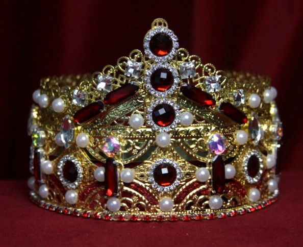 SOLD! 1700 Baroque Alta Moda 2017 Tall Red Crystal Pearl Crown Headband