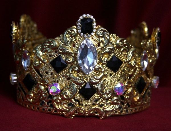 SOLD! 1701 Total Baroque Tasll Black Crystal Curves Crown Headband
