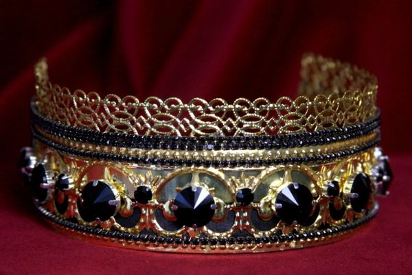 SOLD!1697 BAroque Black Crystal Filigree Crown HEadband