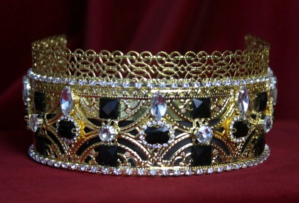 SOLD! 1699 Baroque Filigree Black Clear Crystal Crown Headband