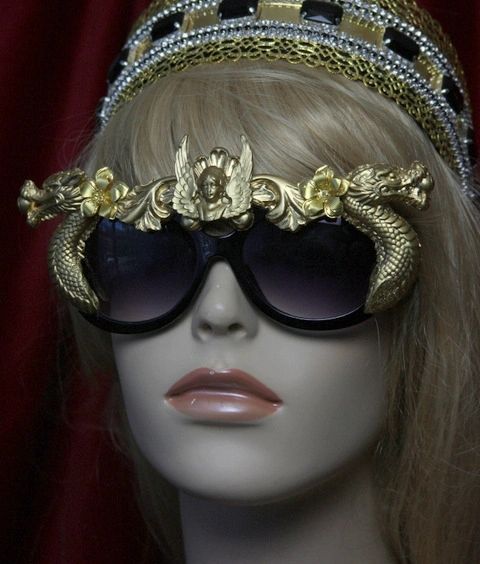 SOLD! 1752 Baroque Medieval Dragon Goddess Gold E,bellished Sunglasses