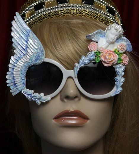 SOLD! 1754 Baroque Winged Blue Pearl Cherub Hand Painted Sunglasses