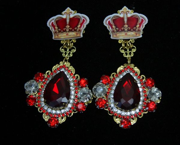 1766 Total BAroque Crown Vine Red Swarovski Crystal Studs Earrings