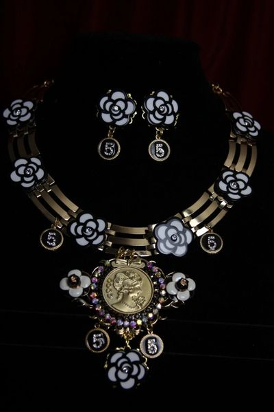 SOLD! 1773 Madam Coco Camellia Gold MedallionCharms Set