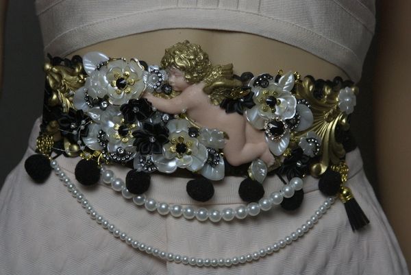 SOLD! 1790 Baroque Cherub Angel Pearl Flower Crystal Waist Belt
