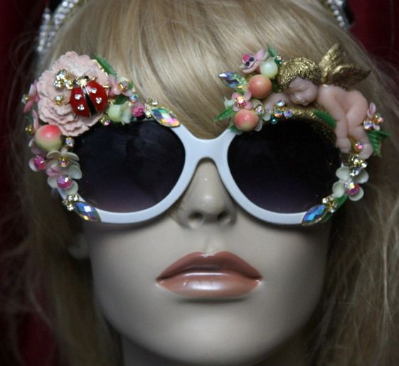 SOLD! 1801 Vivid Cherub Flower Ladybug Crystal Embellished Sunglasses