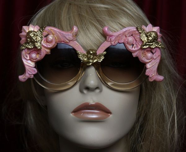 SOLD! 1816 Pink Hand Painted Baroque Cherubs Oversized Sunglasses