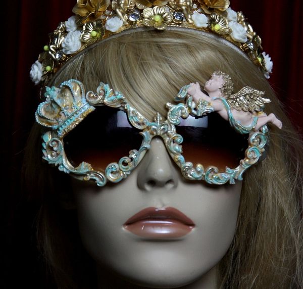 SOLD! 1825 Baroque Pearlish Aqua Crown Vivid Cherub Sunglasses
