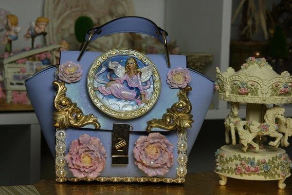 SOLD!1868 Victorian Vintage Style Hand Painted Fairy Dove Crossbody Handbag Purse
