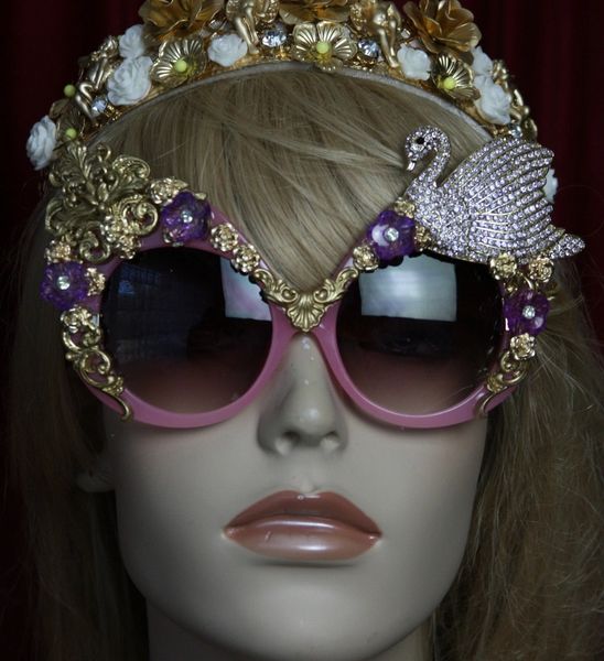 SOLD! 1875 Swan Crystal Baroque Oversized Pink Sunglasses