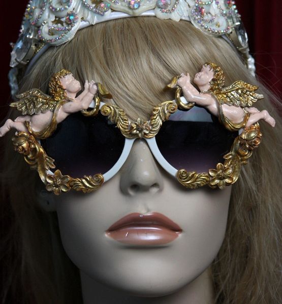 SOLD! 1874 Total Baroque Faced Cherubs Vintage Style White Sunglasses