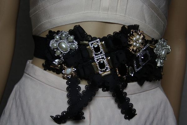 SOLD! 1882 Baroque Designer Inspired Bow Crystal Brooches Waist Belt