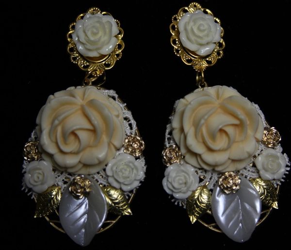 SOLD! Baroque Massive Milky Rose Earrings