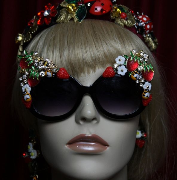 SOLD! 1909 Strawberry Baroque Bee Crystal Embellished Sunglasses