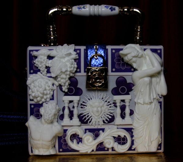 SOLD! 1914 Greek Revivial Medusa Grapes Greek Tile Embellished Trunk Handbag