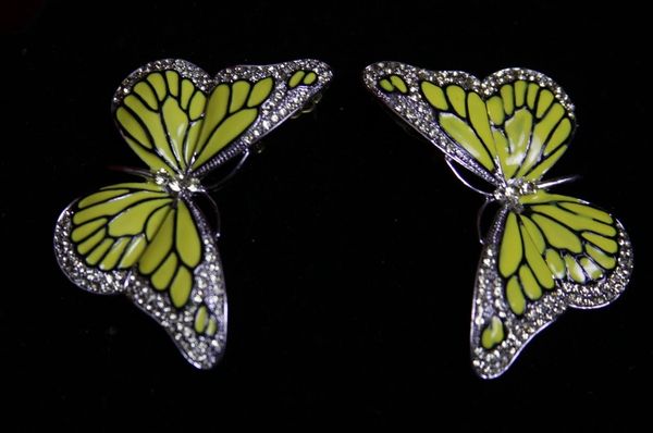 SOLD! Yellow Butterfly Enamel Stunning Studs
