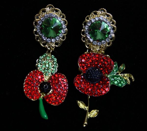 SOLD! 1918 Baroque Crystal Poppy Irregular Studs Earrings