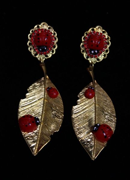 SOLD! 1919 Ladybug Metal Leaf Massive Studs Earrings