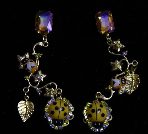 SOLD! 1920 Ladybug Yellow Crystal Grape Studs Earrings