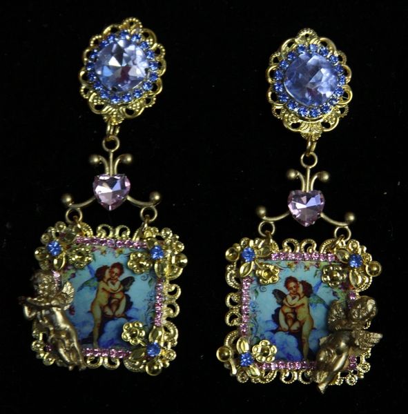 SOLD! 1931 Renaissance Cherubs Blue Crystal Earrings Studs