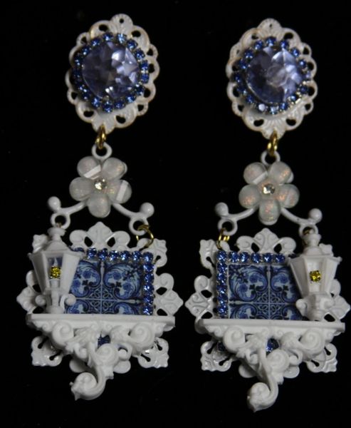 SOLD! 1938 Blue Porcelain Lamp Baroque White Architect Earrings