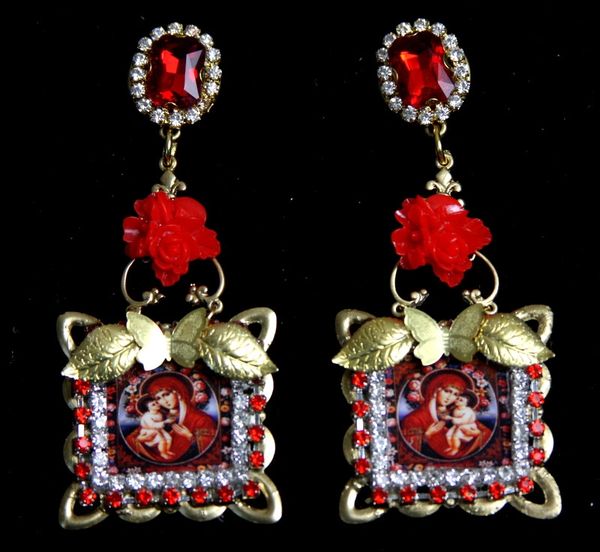 SOLD!1953 Virgin Mary Red Rose Butterfly Studs Earrings