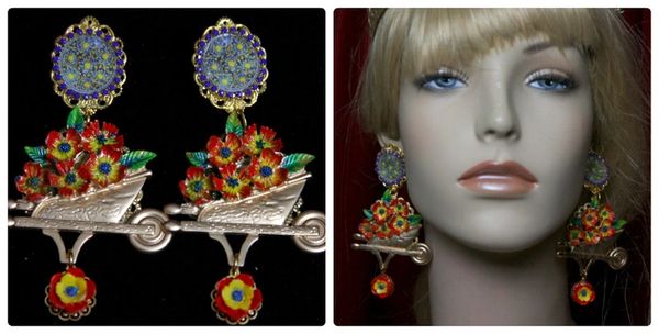 SOLD!1946 Taormina Flower Cart Enamel Hand Painted Earrings