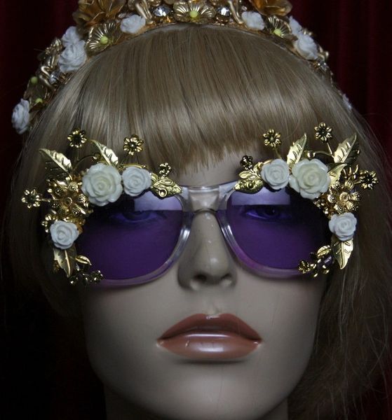 SOLD! 1958 Purple Clear White Rose Embellished Sunglasses