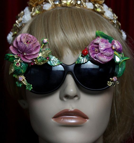 SOLD!1961 Vivid Tulip Rose Hand Painted Embellished Sunglasses