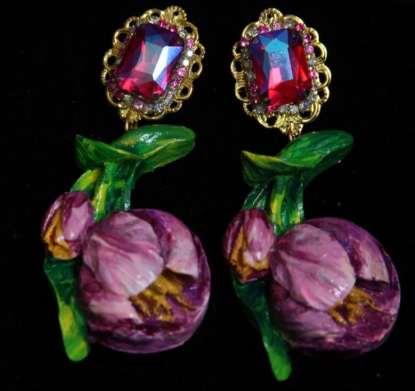 SOLD! 1966 Hand Painted Tulip Crystal Studs Earrings