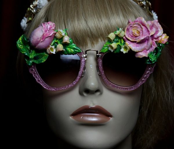 SOLD! 1967 Vivid Hand Painted Pink Rose Embellished Sunglasses