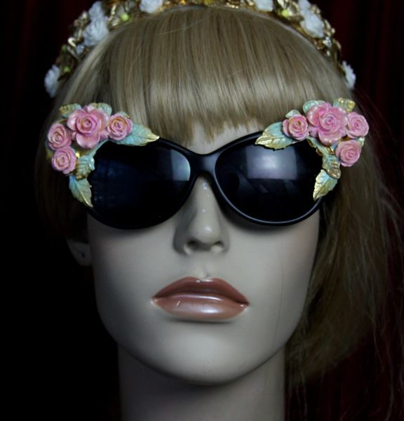 SOLD! 1969 Baroque elegant Roses Aqua Enamel Sunglasses